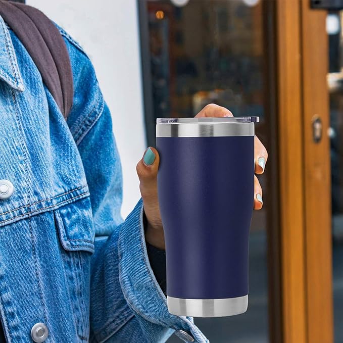 DOMICARE 20oz Tumbler with Lid Stainless Steel Tumblers Bulk, Double Wall Vacuum Insulated Coffee Travel Mug Powder Coated Tumbler, 12 Pack Navy