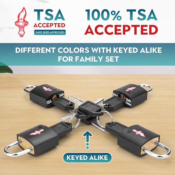 12-Pack Black Neon Square TSA Approved Luggage Lock for Suitcases, Carry-On Bags, Backpacks & Laptop Cases