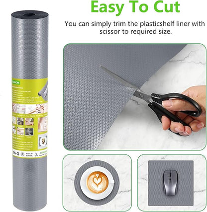 Shelf Liners for Kitchen Cabinets Refrigerator Liners Waterproof & Oil-Proof Kitchen Cupboard Liner Non-Slip Drawer Mats Non Adhesive Fridge Liner for Shelves - Grey 23.6 x 236.2 Inches