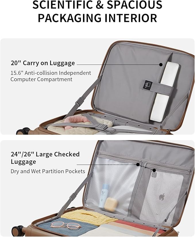 aji Expandable Top Opening Carry On Luggage Airline Approved, 20 Inch Lightweight Hardside Carry On Suitcase with Spinner Wheels, Travel Luggage with Laptop Compartment for Women Men, Chocolate Brown