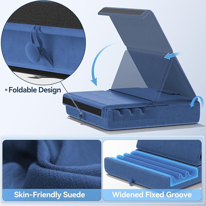 KDD Tablet Pillow Holder, Foldable iPad Stand for Lap, Bed and Desk -Tablet Soft Pad Dock with Pocket & Stylus Mount Compatible with iPad Pro 12.9, 10.5, 9.7 Air Mini 6 5 4 3, Galaxy Tab,E-Reader