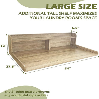 Royxen Laundry Countertop with Storage Universal Fit, Washer and Dryer Countertop with Shelf, Laundry Room Storage, 2-Tier Shelf, White Oak