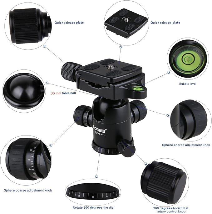 ZoMei Z669 Magnesium Aluminum Alloy Travel Camera Tripod with Ball Head for Canon,Sony,DSLR