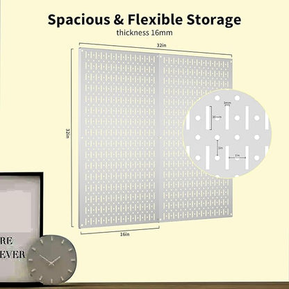 Pegboard Wall Organizer 2 PCS 32" x 16" Silvery Peg Board Metal Pegboard Panels for Garage Tool Storage