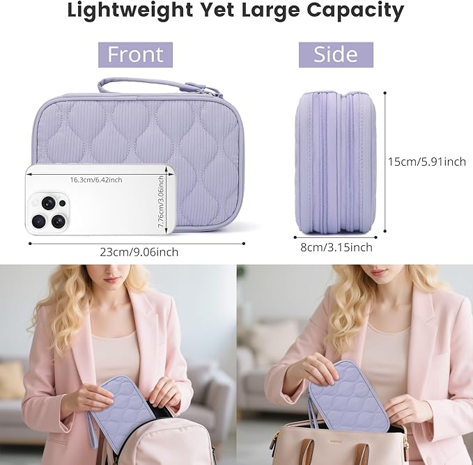 Skycase Tech Pouch - Lightweight Electronics Organizer Travel Case, Double Layers Travel Cable Organizer, All-in-One Storage Bag for Charger, Cord, Phone, Flash Drive, Accessories