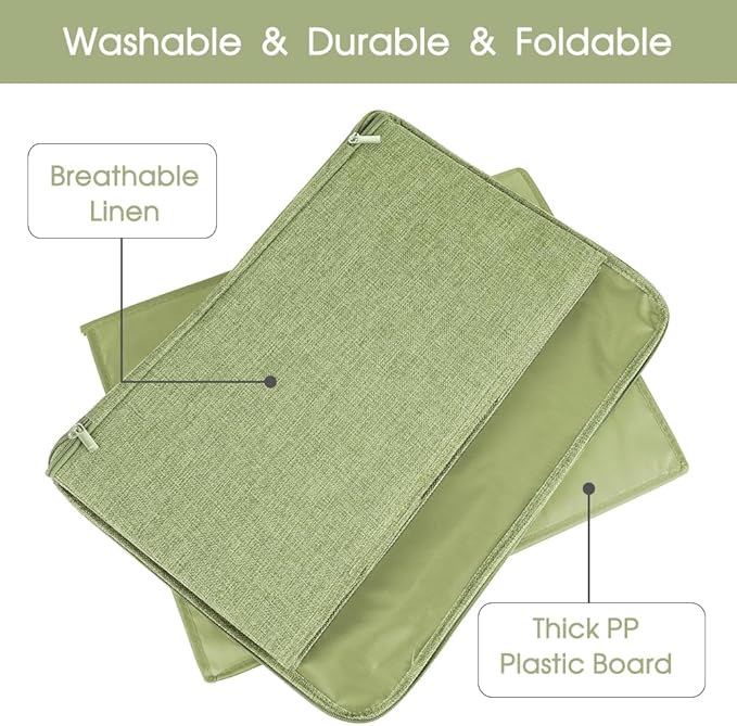 ANMINY 3PCS Storage Bins with Zipper Lids 51.9 Qt Lidded Fabric Storage Boxes Baskets Cubes with Handles Collapsible Washable Cotton Linen Closet Shelf Clothes Organizer - Green, Extra Large