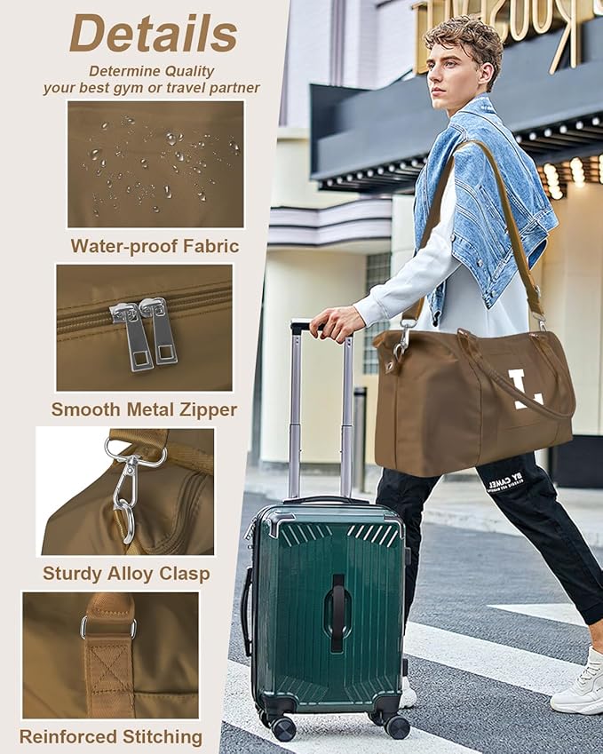 Birthday Graduation Gifts for Daughter,Initial Travel Duffel Bag Sports Gym Bag for Girls Teen Kids Birthday Gifts,Personalized Weekender Bag Carry On Tote Bags Cute Overnight Bag for Women(Brown, L)