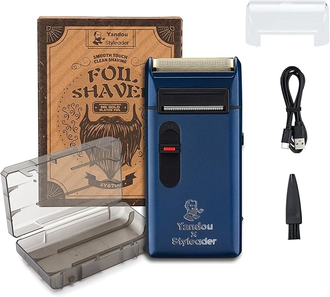 Retro Electric Razor for Men, Rechargeable Mens Gold Foil Shavers,Travel Electric Shavers for Men(Blue)