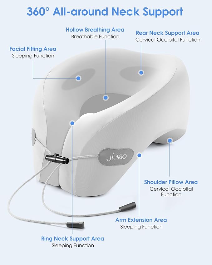 Travel Pillow, Neck Pillow Airplane, Plane Pillow Memory Foam Travel Neck Pillow with 360° Head and Neck Support, Portable Travel Essential Suitable for Airplane, Car, Train, or Bus Trip