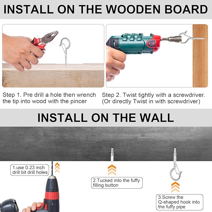 36 PCS Q-Hanger Hooks, Screw Hooks for Outdoor String Lights, Safety Buckle Design Cup Eye Hook for Hanging Christmas Lights, Plants, Mounted on Wall Ceiling, Include 1 Wing Nut Driver, Silver