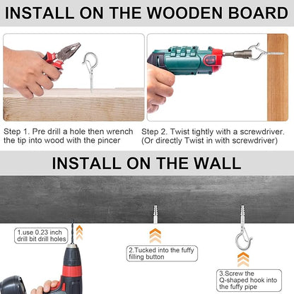 24 PCS Q-Hanger Hooks, Screw Hooks for Outdoor String Lights, Safety Buckle Design Cup Eye Hook for Hanging Christmas Lights, Plants, Mounted on Wall Ceiling, Include 1 Wing Nut Driver, Silver