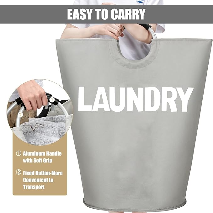 DOKEHOM 160L XX-Large Laundry Basket (7 Colors), Collapsible Laundry Bag, Foldable Laundry Hamper, Folding Washing Bin (Grey, XXL)