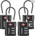 ANVIL TSA Approved Luggage Locks – High Security TSA008 Combination Travel Locks with Inspection Indicator for Suitcases and Backpacks. (4, Black)