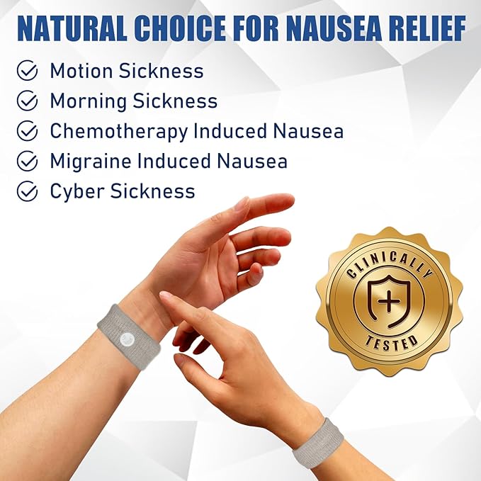 Motion Sickness Bands Anti Nausea Wristband for Adult and Kids Morning Sickness Relief for Pregnant Women Acupressure Nausea Relief for Car, Sea, Air Sickness - 1 Pair Grey