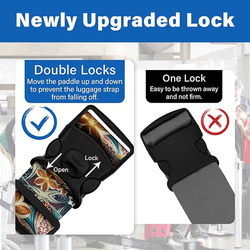 2 Pack Luggage Straps for Suitcases, Adjustable Travel Belt with Double Lock and Quick Release Buckle, Heavy Duty Nylon Bag Packing Strap, Unique Identifiers Business Travel Accessories-Green Flowers