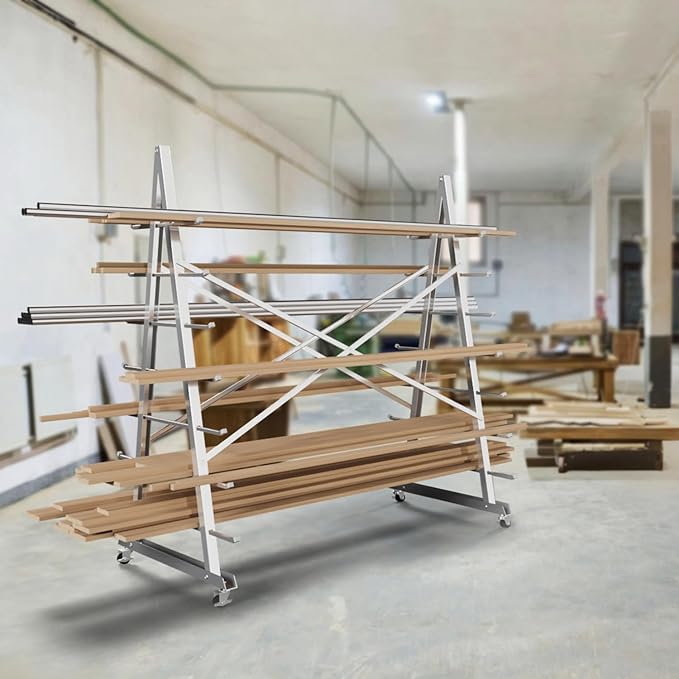 Floor Standing Lumber Horizontal Storage Rack with 7 Tiers, Heavy-Duty Metal Adjustable Arms Pallet Racking, Free Standing Bar Storage Cantilever Rack for Basement, Up to 2500 Lbs