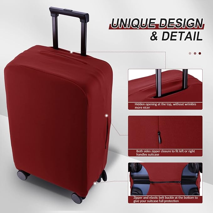 Travel Luggage Cover Suitcase Protector Scratch-Resistant Fit 19-31 Inch Suitcase, Not Included Suitcase (Claret, S(19-21 inch))