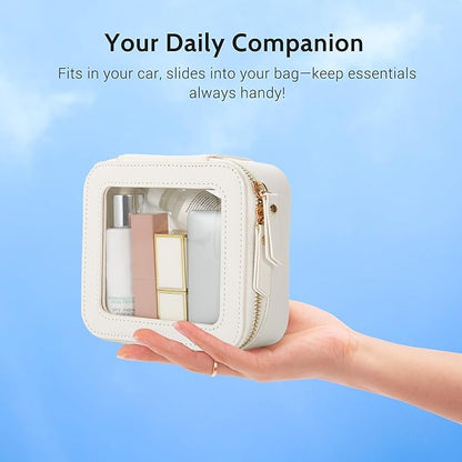 Aveniee Clear Makeup Bag Small, Mini Travel Toiletry Bag Cosmetic Bags Organizer, TSA Approved Clear Makeup Case Pouch with Zipper, Car Essentials for Women Men,White