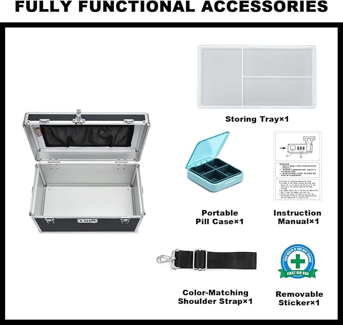 Storage Lock Box with Combination code, Lockable Medicine Storage Case, Empty First Aid Box, Security Lock Box, Multipurpose Lockbox for Home and Outdoor Use (Black, X-Large)