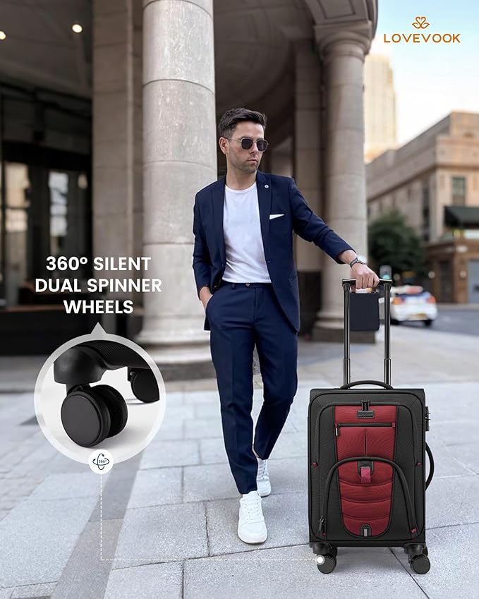 Carry On Luggage 22x14x9 Airline Approved, 22-Inch Suitcases with Spinner Wheels, Softside Carry-on Luggage with TSA Lock for Men Women Business Trip, Lightweight Large Capacity Luggage for Travel