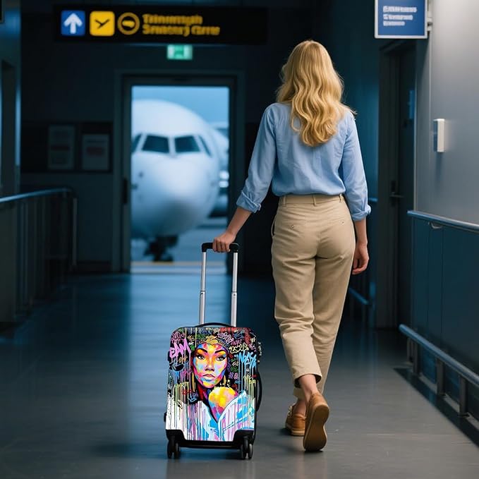 WUJIAONIAO Travel Luggage Cover Baggage Suitcase Cover Protector Skins 18-32 Inch (Graffiti A8, M (for 22-24 inch luggage))