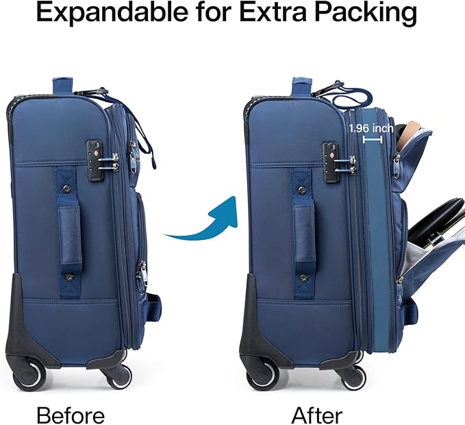 Hanke Luggage Sets 2 Piece Softside Expandable Luggage With Spinner Wheels TSA Lock,Travel Luggage Rolling Suitcase Checked Luggage Blue(20/28)