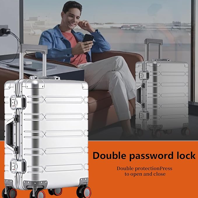 WEICHEN All Aluminum Magnesium 29 Inch Large Luggage with Spinner Wheels & Duffle-Travel Bag, Hard Case Large Suitcase Heavy Duty Aluminum Checked Luggage with TSA Lock