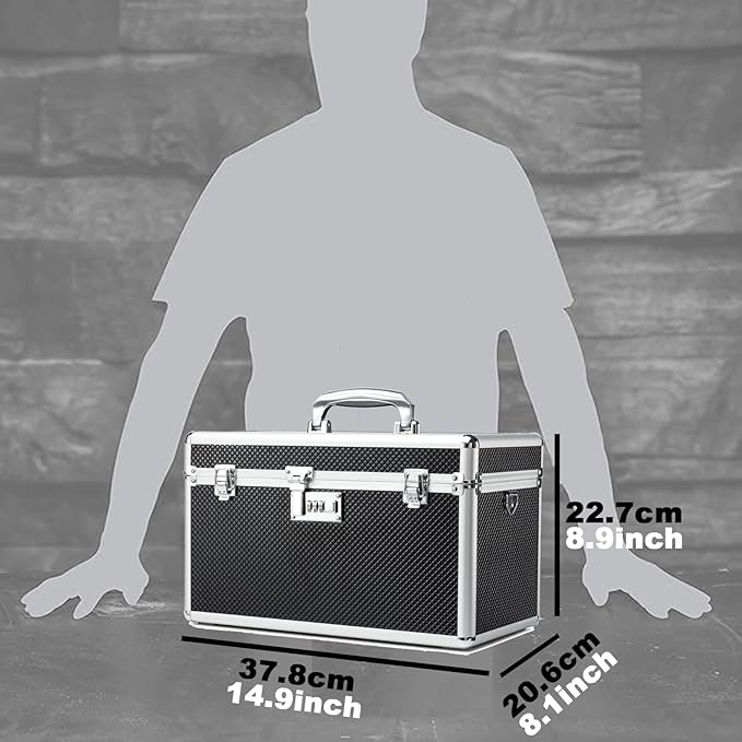 Storage Lock Box with Combination code, Lockable Medicine Storage Case, Empty First Aid Box, Security Lock Box, Multipurpose Lockbox for Home and Outdoor Use (Black, X-Large)