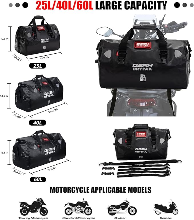 Waterproof Duffel& Luggage Bag - Motorcycle Dry Bag Tail Saddle Bags with Roll Top Closure,Large Storage Space,for Camping, Kayaking, Fishing & Traveling(JungleGreen, 60L)