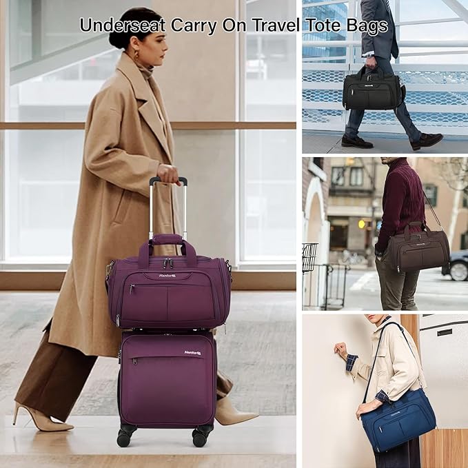 Hanke Underseat Carry On luggage Bags for Travel, Foldable Travel Bags for Women, Soft Lightweight Personal Item Travel Bag Small Carry On Bags for Airplanes, Travel Tote Bags for Women Men.（Black）