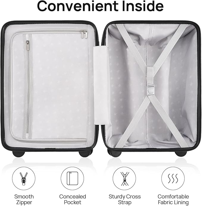 Carry on Luggage 22 X 14 X 9 Airline Approved, 20 Inch Luggage for 3-5 Days Travel, Double Spinner Wheels, 100% Hardshell PC, TSA Lock (02-Grey (Basic), Set 2PCS (20-Inch/28-Inch))