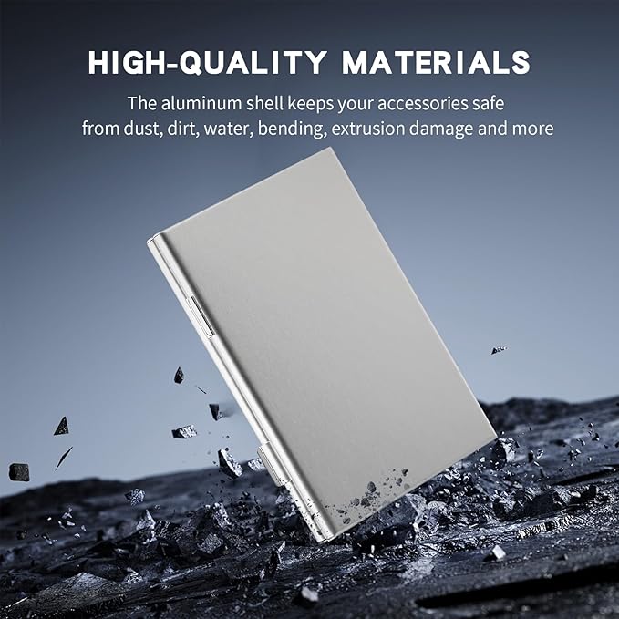 Aluminum SIM Card Case, 16Slots Ultrathin SIM Card Holder, Fit for 8 SIM Card, 8 Micro sim Card, Silver