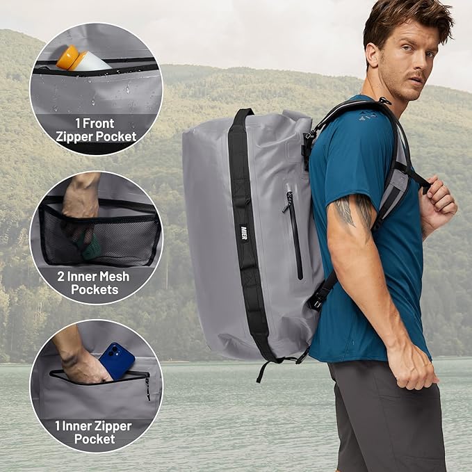 MIER Large Waterproof Duffel Bag Rolltop Dry Backpack Duffle Bags for Kayaking, Rafting, Boating, Swimming, Camping, Travel, Gym, Beach, 60L/80L