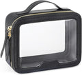 PACKISM TSA Approved Toiletry Bag - Pebbled Texture & Hard PU Leather Clear Quart Size Travel bag TSA Approved, Clear Travel Bag for Toiletries, Toiletry Bag for Women Gift (Black Medium)