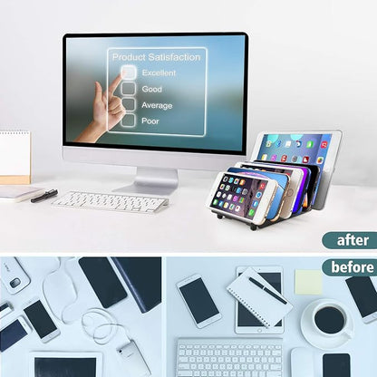 Adjustable Universal Multi Device Organizer Dock Stand Holder, Tablet Cell Phone Desktop Stand for iPhone Samsung Galaxy Google Nexus Kindle (Black)- No Charging Port