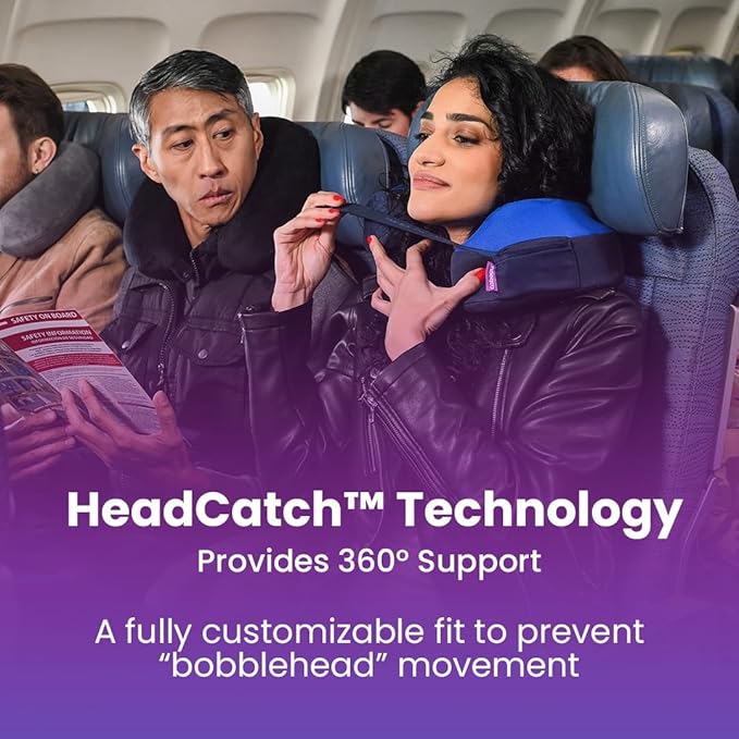 Cabeau Travel Neck Pillows for Airplanes – The Neck’s Evolution, TNE S3 – Supportive Memory Foam Design for Long Haul Flights – Attachable Seat Straps and 360° Support (Sydney Blue)