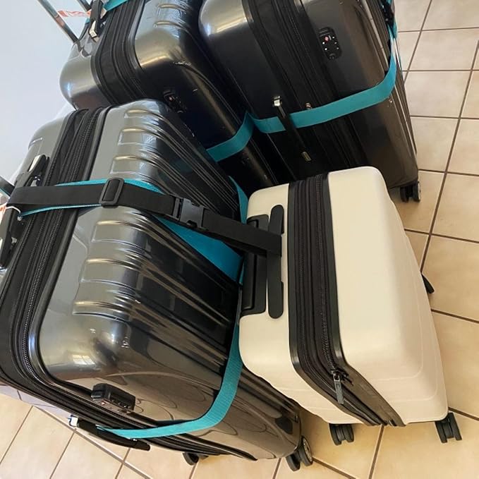 2Pack Luggag Straps for Carry On Bag, Adjustable Suitcase Belt Add Bag Travel Attachment Accessories for Connect Your 3 Luggages, Blue
