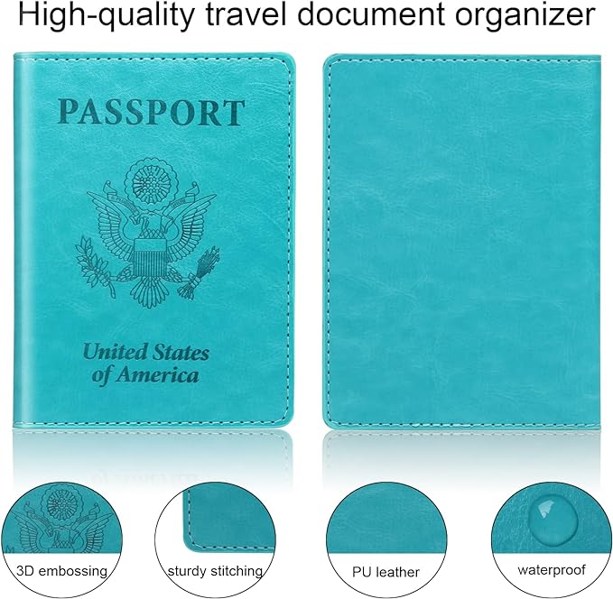 Turquoise & Pink Passport Holder, Cruise Essentials Passport Wallet Cover Case for Family Women Men, Travel Must Haves Passports Book Protector