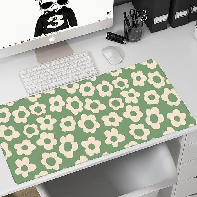 Gaming Mouse Mat Vintage Groovy Flowers Large Mouse Pad Extended Mouse Pad Desk Mat Non-Slip Rubber Base Mice Pad Desk Pad for Office Game Home 35.4x15.75 in