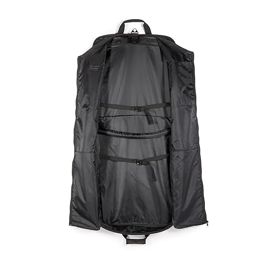 Amazon Basics 46" Premium Garment Bag for Travel, Suit Bag with Shoulder Strap for Suits and Dresses, 1680D Polyester Fabric, Exterior/Interior Pockets, Leather-reinforced Corners, Trifold, Black
