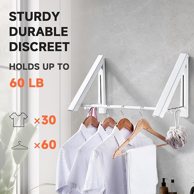 Retractable Clothes Drying Rack with 31 in Rod,Space Saver Wall-Mounted Retractable & Foldable Clothes Hanger for Laundry Room,Bedroom,Closet Storage Organization (2pcs, White)