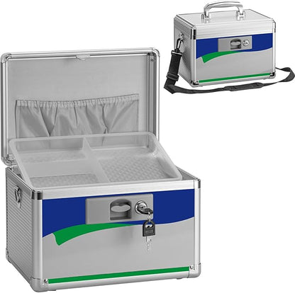 Medicine Lock Box for Safe Medication - 11.2 x 7.6 x 7.6 Inches - Lockable Storage Box for Drugs, First Aid Kit Empty, Lock Boxes with Key for Home/Outdoor (Blue/Medium)