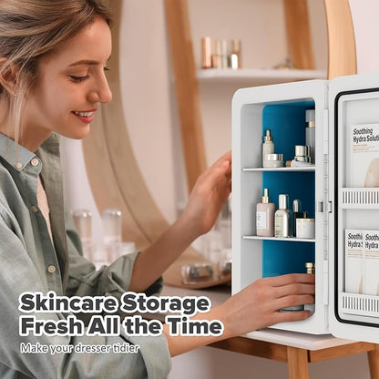 22L/30Cans Mini Fridge for Bedroom, 12v DC Portable Cooler & Warmer, Mini Refrigerator with Glass Front, for Car Office Desk & Dorm Food Beverage Skincare Makeup (White)