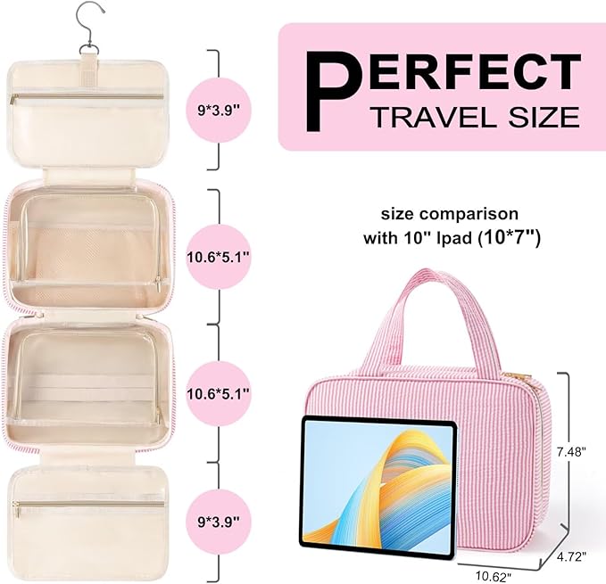 TOPEAST Travel Hanging Toiletry Bag Initial Makeup Bag for Women Teen Girls - Birthday Gifts for Women Teen Girls, Preppy Gifts for Daughter Sister Friends Mom Her - Letter A, Purple