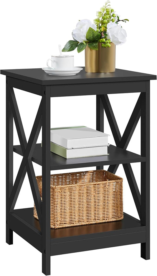 Yaheetech 3 Tier Sofa Side End Table with Shelf, X Shape Chair Side Coffee Snack Table for Living Room, Display Unit Organizer, Black