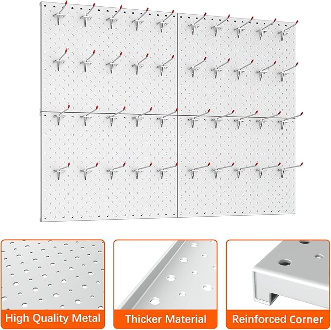 TORACK Metal Pegboard Panels and Hooks for Garage, Workbench, Shop, Shed Tool Organizer Peg Board with 1/8" & 1/4" Holes, Modular Wall-Mounted Pegboard with Pegboard Hooks(Cream White)