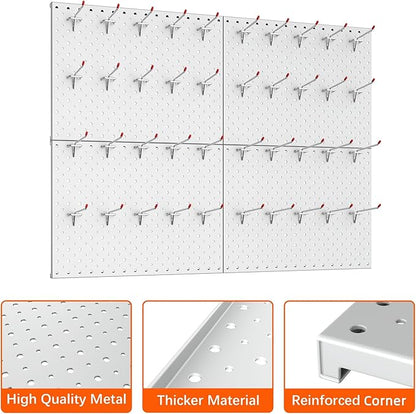 TORACK Metal Pegboard Panels and Hooks for Garage, Workbench, Shop, Shed Tool Organizer Peg Board with 1/8" & 1/4" Holes, Modular Wall-Mounted Pegboard with Pegboard Hooks(Cream White)