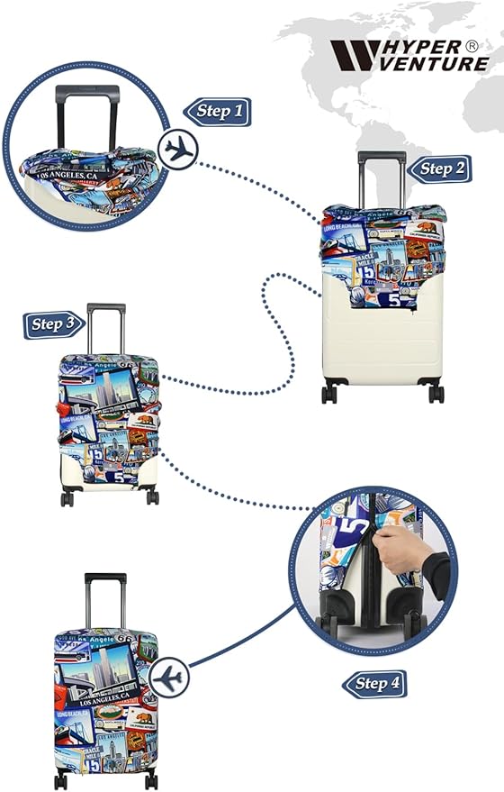 HYPER VENTURE Washable Luggage Cover - Fashion Suitcase Protector Fits 27-30 Inch Luggage (Travel Location, L)