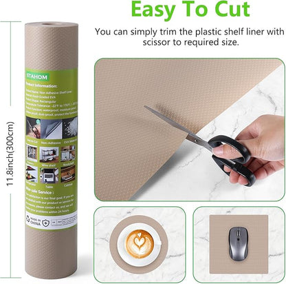 Beige Shelf Liners for Kitchen Cabinets Non Adhesive Drawer Liner for Bathroom Waterproof Refrigerator Liners for Shelves Fridge Plastic Mats Cabinet Cupboard Liner 23.6 x 393.7 Inches