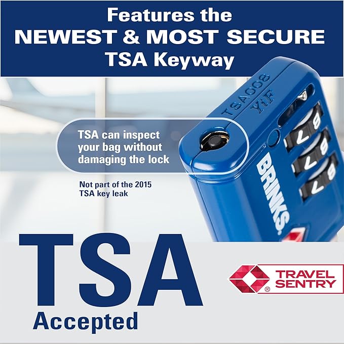 Brinks TSA Accepted Indicator Luggage Lock, Blue - Ressetable Combination, New More Secure TSA008 Key, 2 Pack